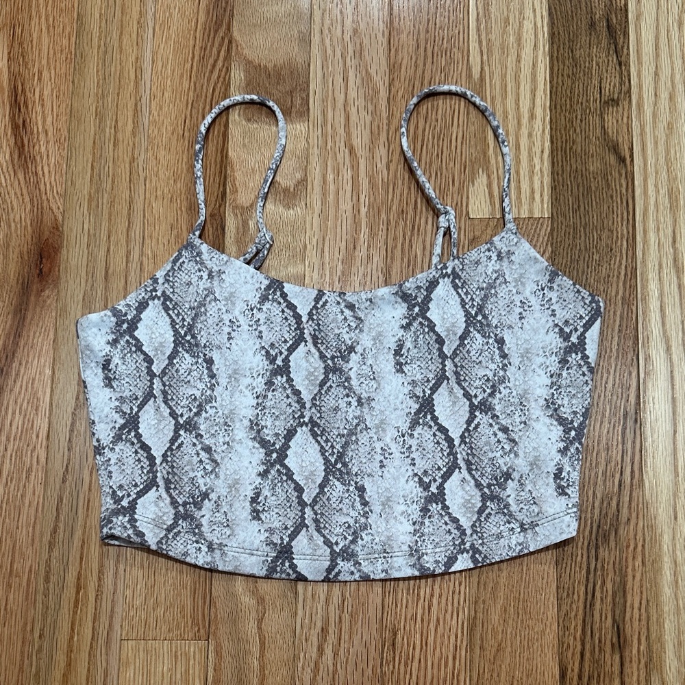 Forever 21 Snake Print Crop Top - Gray and White